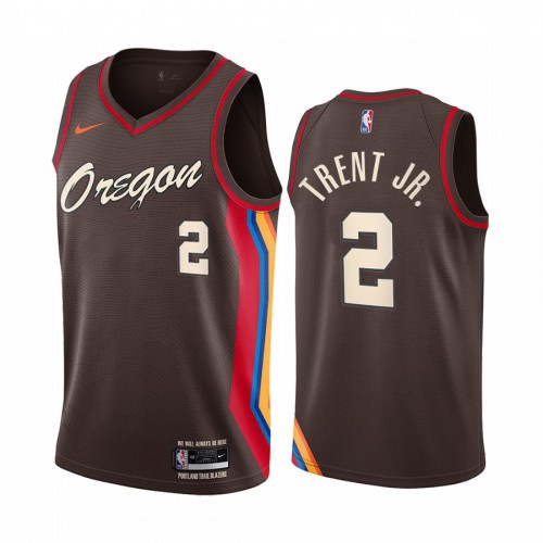 Portland Trail Blazers #2 Gary Trent Jr. Chocolate Womens Swingman 2020-21 City Edition Jersey Womens