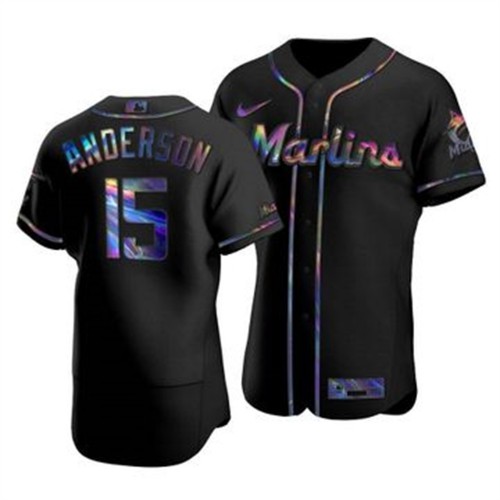 Miami Miami Marlins #15 Brian Anderson Men's Iridescent Holographic Collection Jersey - Black Men's