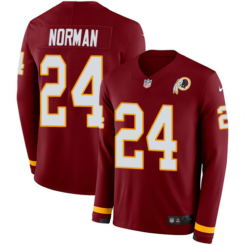 Washington Commanders #24 Josh Norman Burgundy Red Team Color Men's Stitched Limited Therma Long Sleeve Jersey Men's