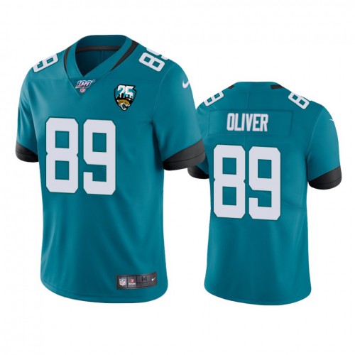 Jacksonville Jaguars #89 Josh Oliver Teal 25th Anniversary Vapor Limited Stitched 100th Season Jersey Men's