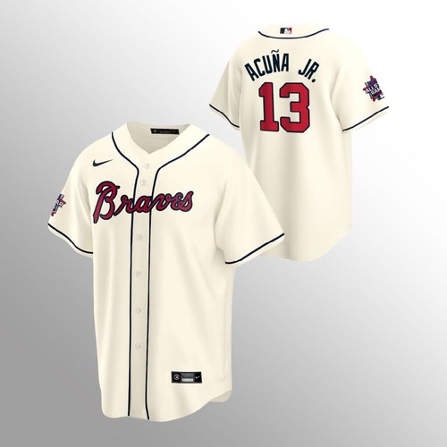 Atlanta Atlanta Braves #13 Ronald Acuna Jr. 150th Anniversary 2021 World Series Youth Jersey - Cream Youth