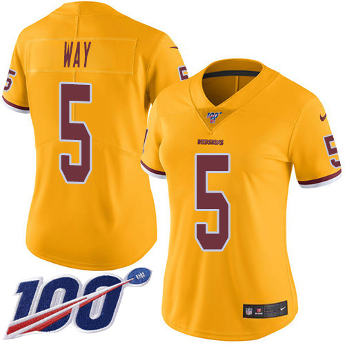 Washington Commanders #5 Tress Way Gold Women's Stitched Limited Rush 100th Season Jersey Womens