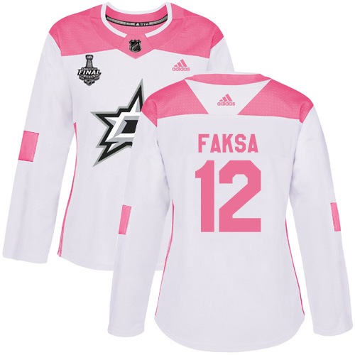 Adidas Dallas Stars #12 Radek Faksa White/Pink Authentic Fashion Women's 2020 Stanley Cup Final Stitched Jersey Womens