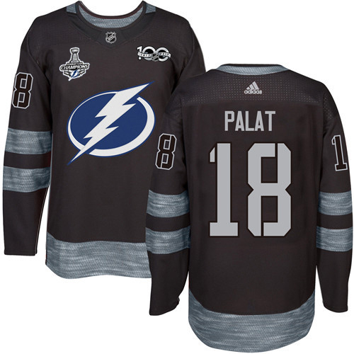 Adidas Tampa Bay Lightning #18 Ondrej Palat Black 1917-2017 100th Anniversary 2020 Stanley Cup Champions Stitched Jersey Men's