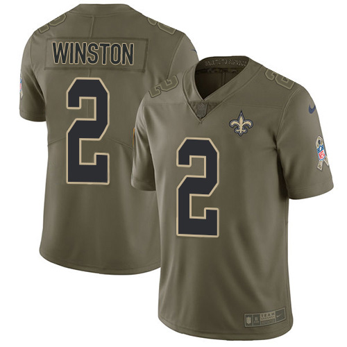 New Orleans Saints #2 Jameis Winston Olive Men's Stitched Limited 2017 Salute To Service Jersey Men's