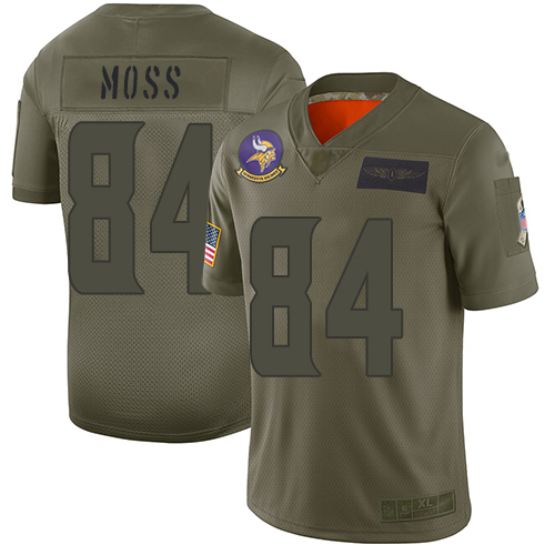 Vikings #84 Randy Moss Camo Youth Stitched Limited 2019 Salute To Service Jersey