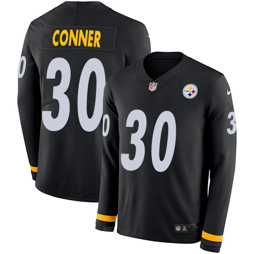 Pittsburgh Steelers #30 James Conner Black Team Color Youth Stitched Limited Therma Long Sleeve Jersey Youth