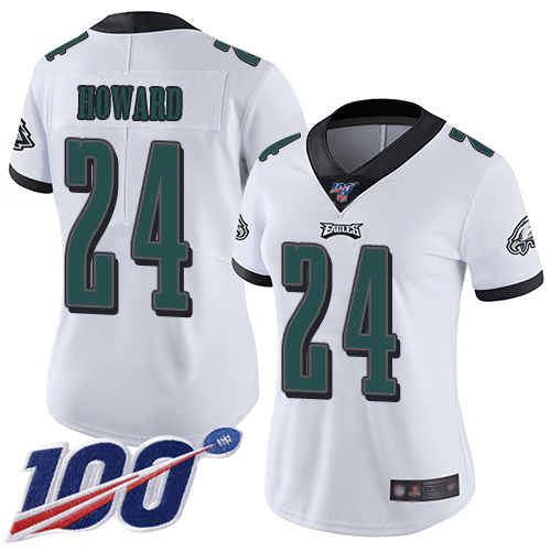 Philadelphia Eagles #24 Jordan Howard White Women's Stitched 100th Season Vapor Limited Jersey Womens