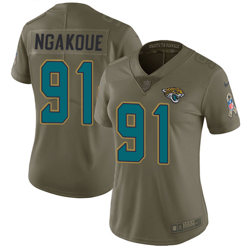 Jacksonville Jaguars #91 Yannick Ngakoue Olive Women's Stitched Limited 2017 Salute to Service Jersey Womens