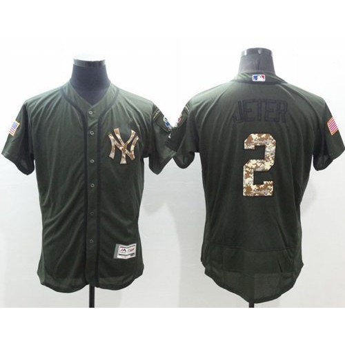New York Yankees #2 Derek Jeter Green Flexbase Authentic Collection Salute to Service Stitched Jersey Men's