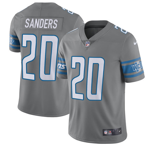 Lions #20 Barry Sanders Gray Men's Stitched Limited Rush Jersey