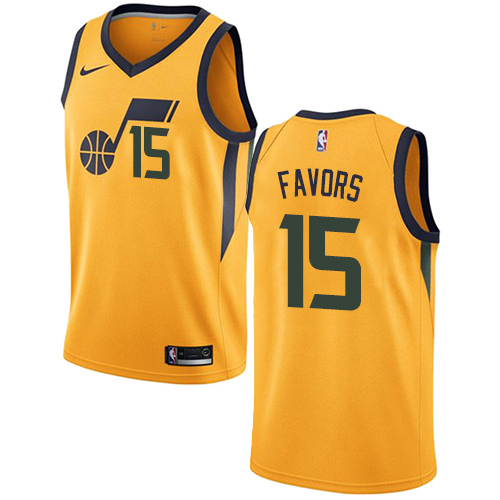 Utah Jazz #15 Derrick Favors Yellow Swingman Statement Edition Jersey Mens