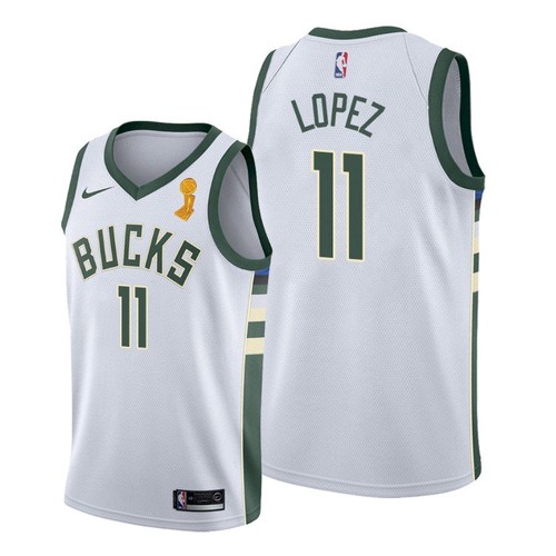 Milwaukee Bucks #11 Brook Lopez Youth 2021 Finals Champions Swingman Association Edition Jersey White Youth