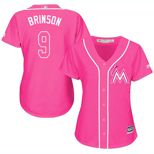 Miami Marlins #9 Lewis Brinson Pink Fashion Women's Stitched Jersey Womens