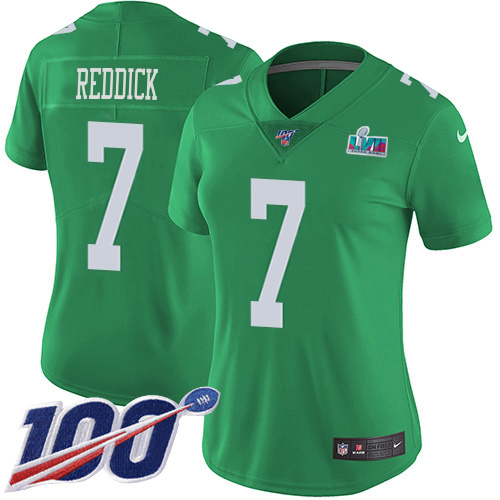Eagles #7 Haason Reddick Green Super Bowl LVII Patch Women's Stitched Limited Rush 100th Season Jersey