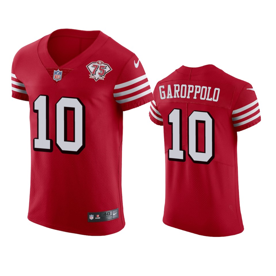 49ers #10 Jimmy Garoppolo Red Rush Men's 75th Anniversary Stitched Vapor Untouchable Elite Jersey