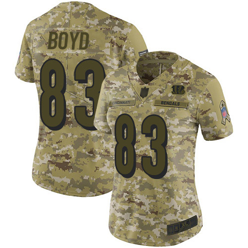 Bengals #83 Tyler Boyd Camo Women's Stitched Limited 2018 Salute To Service Jersey
