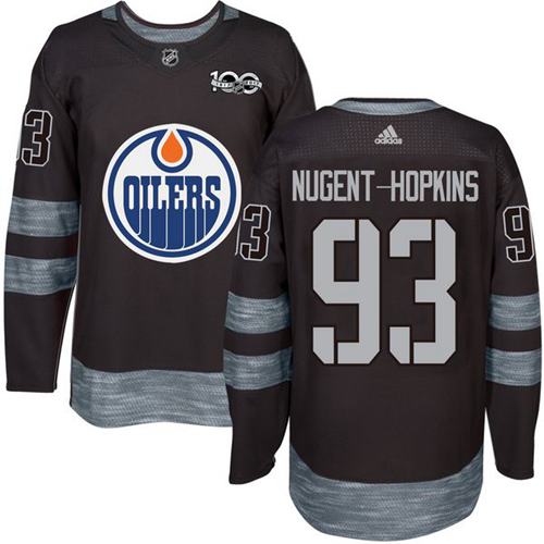 Adidas Edmonton Oilers #93 Ryan Nugent-Hopkins Black 1917-2017 100th Anniversary Stitched Jersey Men's