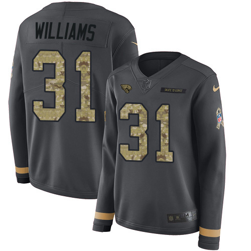 Jaguars #31 Darious Williams Anthracite Salute To Service Women's Stitched Limited Therma Long Sleeve Jersey