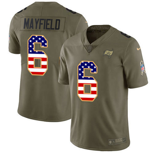Buccaneers #6 Baker Mayfield Olive/USA Flag Youth Stitched Limited 2017 Salute To Service Jersey