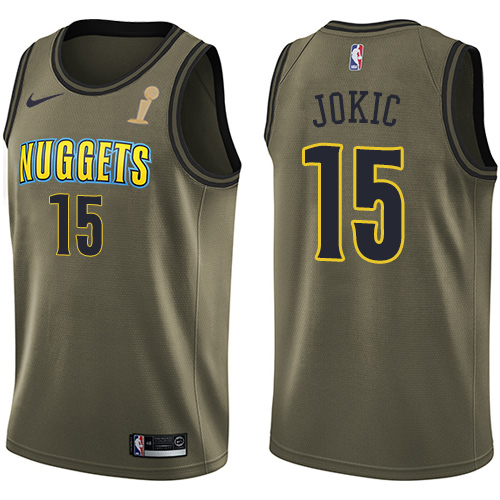 Nuggets #15 Nikola Jokic Green Youth 2023 Finals Champions Salute To Service Swingman Jersey