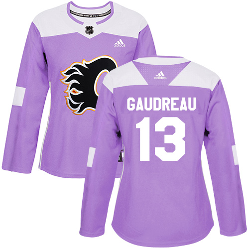 Adidas Calgary Flames #13 Johnny Gaudreau Purple Authentic Fights Cancer Women's Stitched Jersey Womens