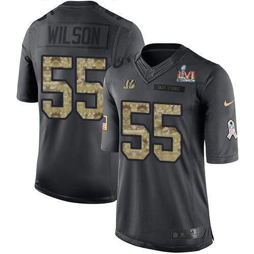 Cincinnati Bengals #55 Logan Wilson Black Team Color Super Bowl LVI Patch Youth Stitched Limited Therma Long Sleeve Jersey Youth