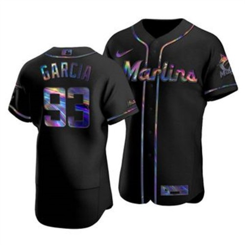 Miami Miami Marlins #93 Yimi Garcia Men's Iridescent Holographic Collection Jersey - Black Men's