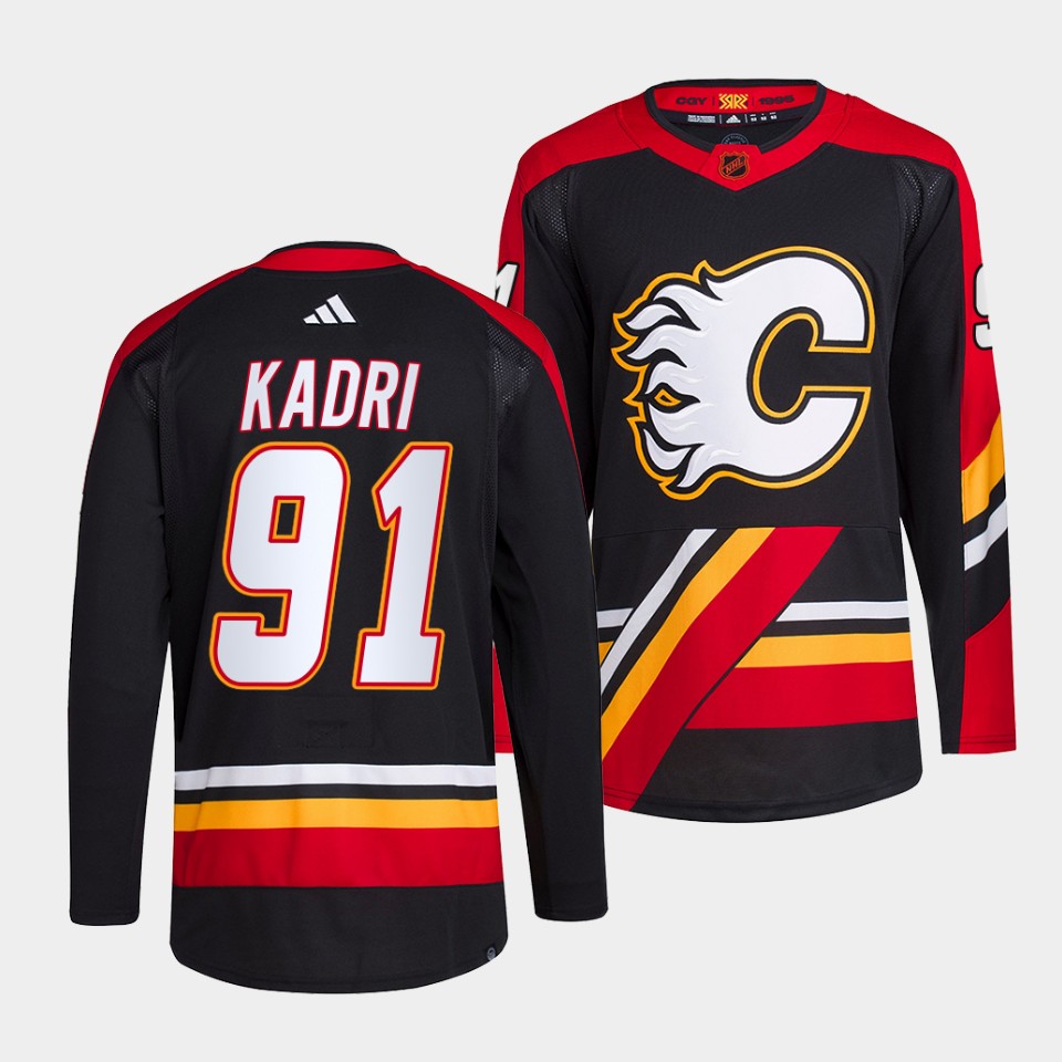 Calgary Flames #91 Nazem Kadri Men's Adidas Reverse Retro 2.0 Authentic Player Jersey - Black