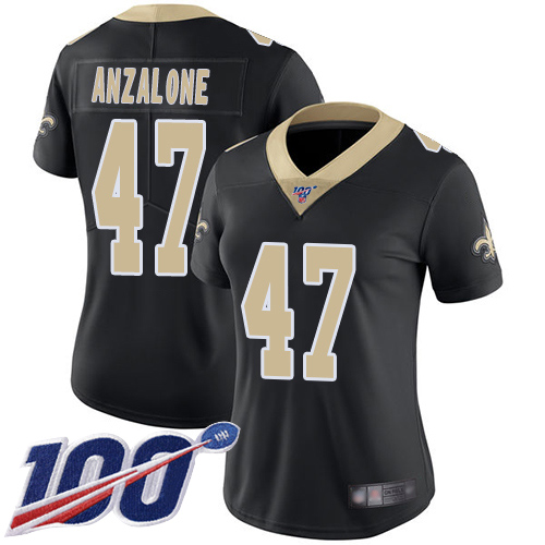 New Orleans Saints #47 Alex Anzalone Black Team Color Women's Stitched 100th Season Vapor Limited Jersey Womens