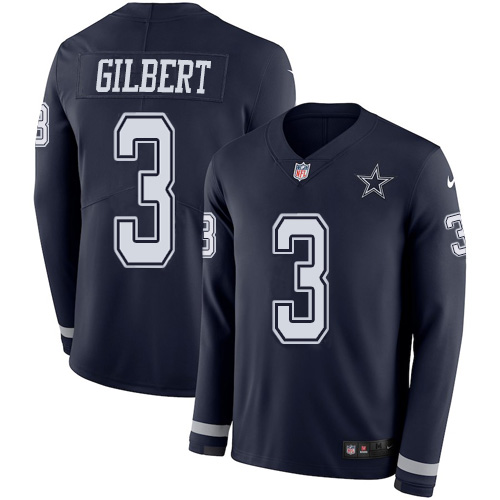 Dallas Cowboys #3 Garrett Gilbert Navy Blue Team Color Men's Stitched Limited Therma Long Sleeve Jersey Men's