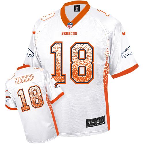 Broncos #18 Peyton Manning White Youth Stitched Elite Drift Fashion Jersey