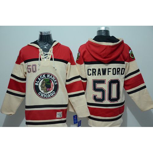 Chicago Blackhawks #50 Corey Crawford Cream Sawyer Hooded Sweatshirt Stitched Jersey Men's