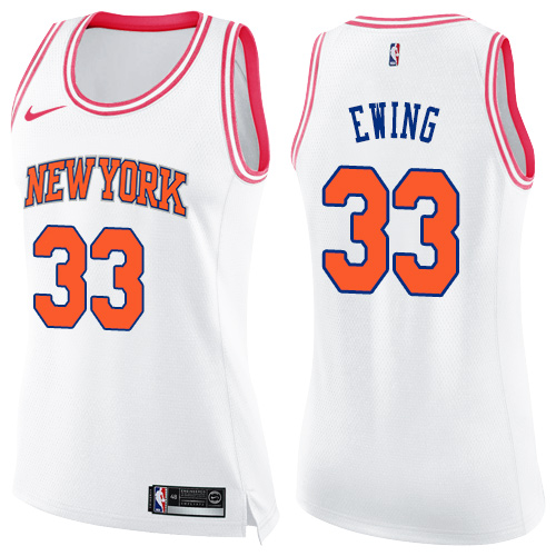 New York Knicks #33 Patrick Ewing White/Pink Womens Swingman Fashion Jersey Womens