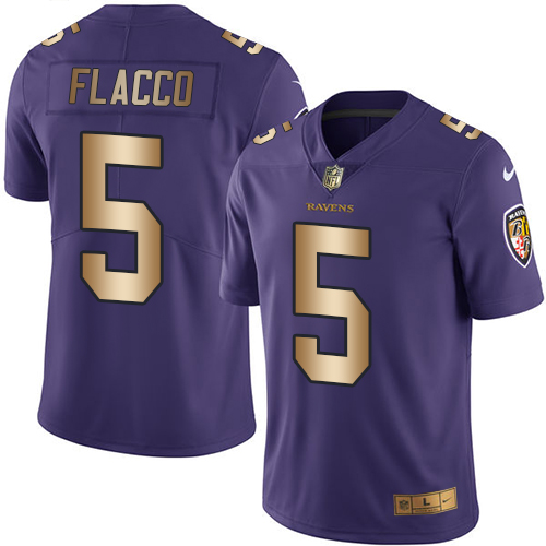 Baltimore Ravens #5 Joe Flacco Purple Men's Stitched Limited Gold Rush Jersey Men's
