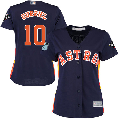 Houston Astros #10 Yuli Gurriel Navy Blue Alternate 2019 World Series Bound Women's Stitched Jersey Womens
