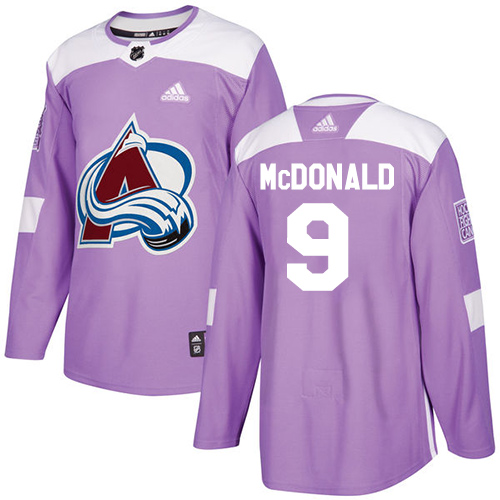 Adidas Colorado Avalanche #9 Lanny McDonald Purple Authentic Fights Cancer Stitched Jersey Men's