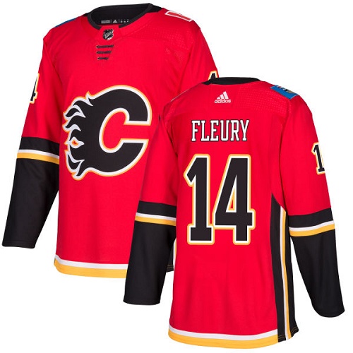 Adidas Calgary Flames #14 Theoren Fleury Red Home Authentic Stitched Jersey Men's