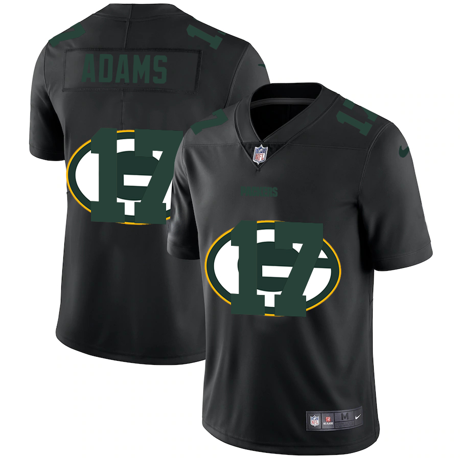 Green Bay Packers #17 Davante Adams Men's Team Logo Dual Overlap Limited Jersey Black