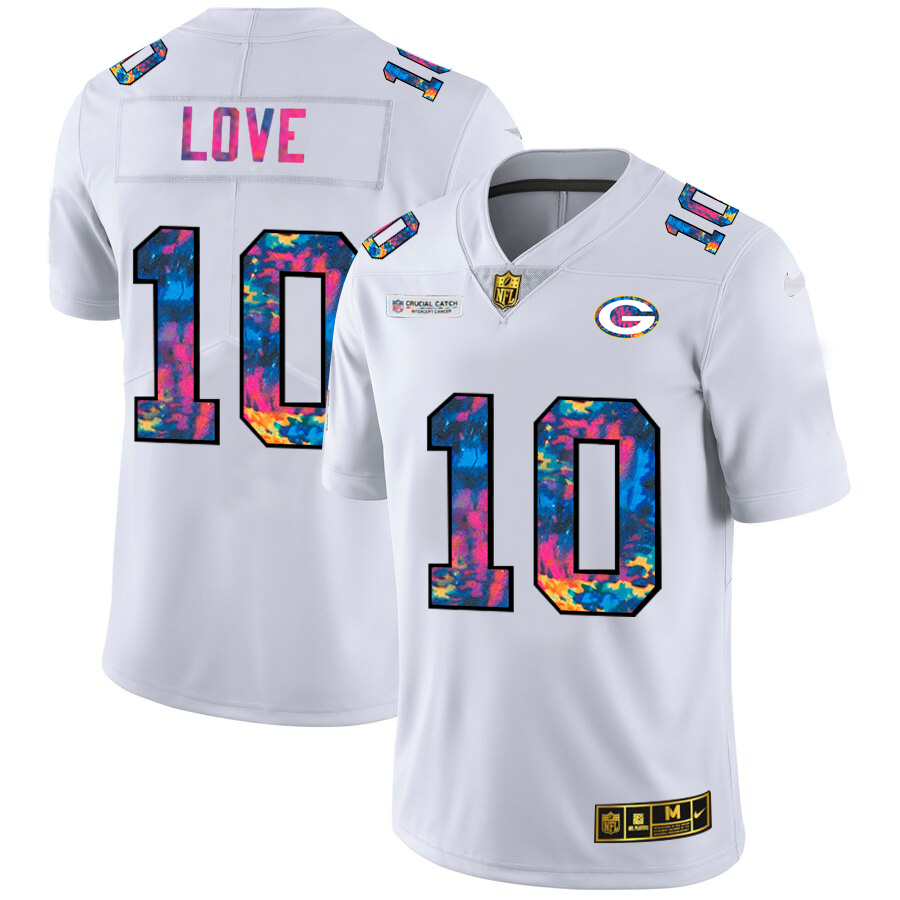 Green Bay Packers #10 Jordan Love Men's White Multi-Color 2020 Crucial Catch Limited Jersey
