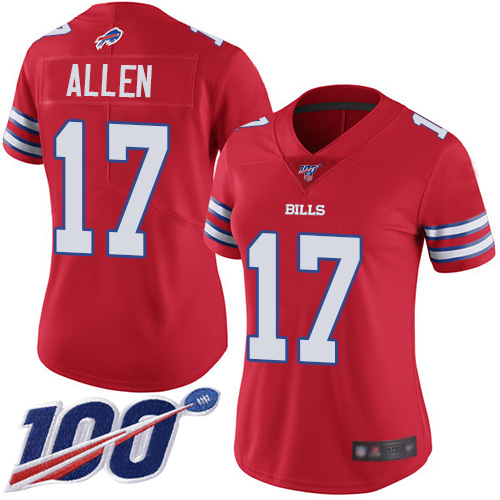 Bills #17 Josh Allen Red Women's Stitched Limited Rush 100th Season Jersey