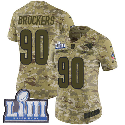 Los Angeles Rams #90 Michael Brockers Camo Super Bowl LIII Bound Women's Stitched Limited 2018 Salute to Service Jersey Womens