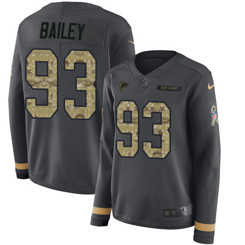 Atlanta Falcons #93 Allen Bailey Anthracite Salute to Service Women's Stitched Limited Therma Long Sleeve Jersey Womens