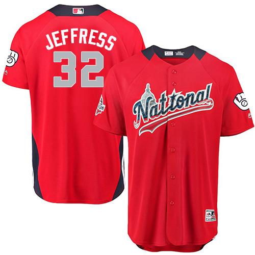Milwaukee Brewers #32 Jeremy Jeffress Red 2018 All-Star National League Stitched Jersey Men's