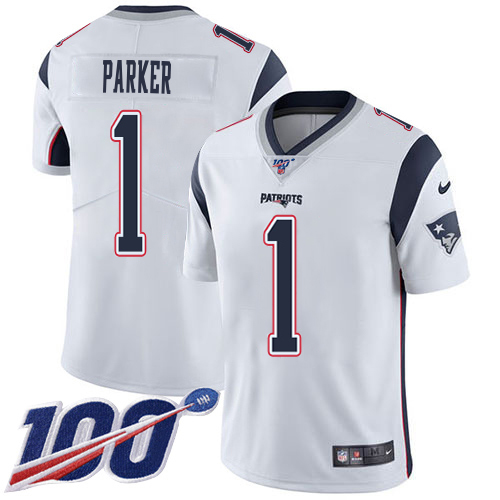 Patriots #1 DeVante Parker White Youth Stitched 100th Season Vapor Limited Jersey