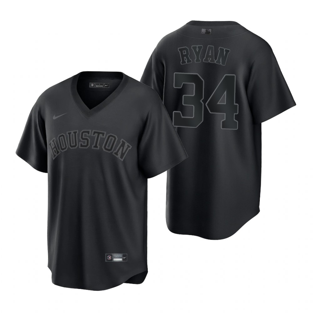 Houston Astros #34 Nolan Ryan Men's Black Pitch Black Fashion Jersey