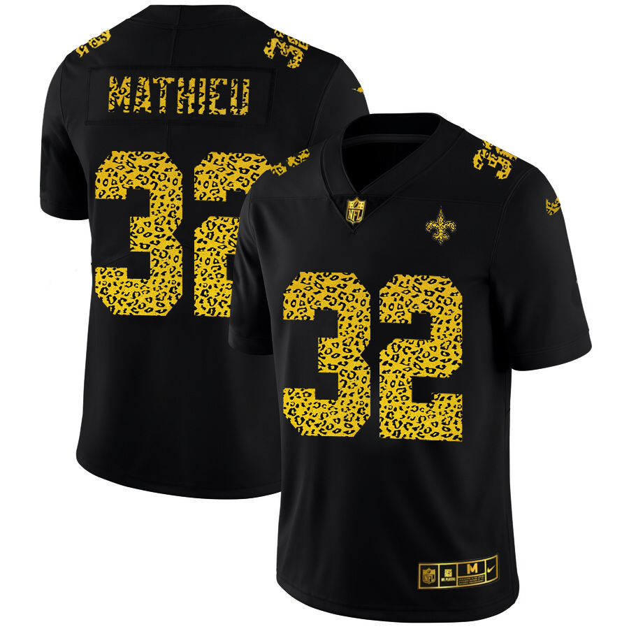 New Orleans Saints #32 Tyrann Mathieu Men's Leopard Print Fashion Vapor Limited Jersey Black