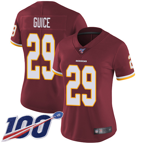 Washington Commanders #29 Derrius Guice Burgundy Red Team Color Women's Stitched 100th Season Vapor Limited Jersey Womens