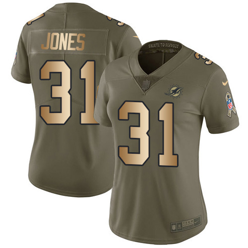 Miami Dolphins #31 Byron Jones Olive/Gold Women's Stitched Limited 2017 Salute To Service Jersey Womens