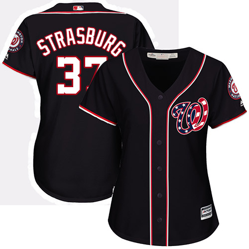 Washington Nationals #37 Stephen Strasburg Navy Blue Alternate Women's Stitched Jersey Womens